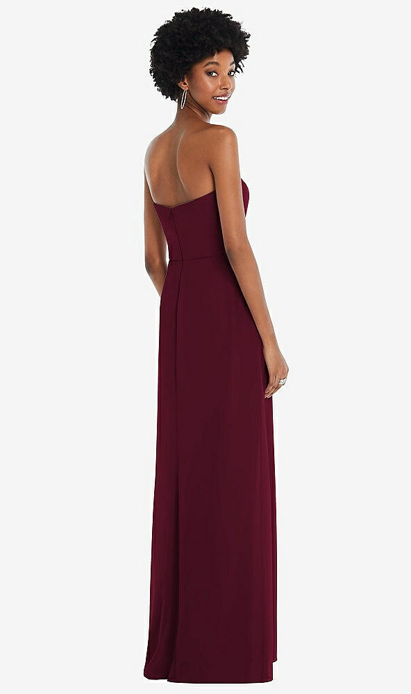Back View - Cabernet Strapless Sweetheart Maxi Dress with Pleated Front Slit 