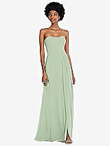 Front View Thumbnail - Celadon Strapless Sweetheart Maxi Dress with Pleated Front Slit 