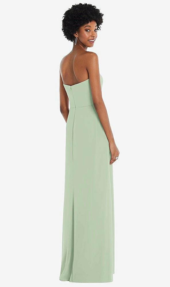 Back View - Celadon Strapless Sweetheart Maxi Dress with Pleated Front Slit 