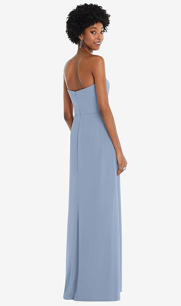 Back View - Cloudy Strapless Sweetheart Maxi Dress with Pleated Front Slit 