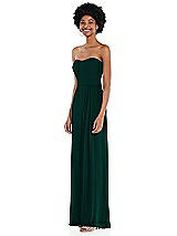 Side View Thumbnail - Evergreen Strapless Sweetheart Maxi Dress with Pleated Front Slit 