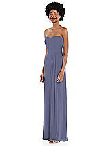 Side View Thumbnail - French Blue Strapless Sweetheart Maxi Dress with Pleated Front Slit 