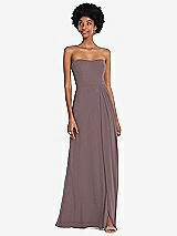 Front View Thumbnail - French Truffle Strapless Sweetheart Maxi Dress with Pleated Front Slit 