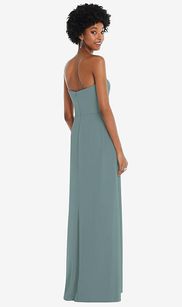 Back View - Icelandic Strapless Sweetheart Maxi Dress with Pleated Front Slit 