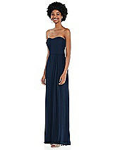 Side View Thumbnail - Midnight Navy Strapless Sweetheart Maxi Dress with Pleated Front Slit 