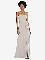 Front View Thumbnail - Oyster Strapless Sweetheart Maxi Dress with Pleated Front Slit 