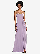 Front View Thumbnail - Pale Purple Strapless Sweetheart Maxi Dress with Pleated Front Slit 