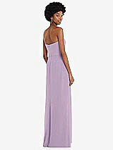 Rear View Thumbnail - Pale Purple Strapless Sweetheart Maxi Dress with Pleated Front Slit 