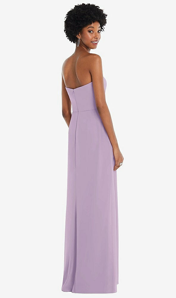 Back View - Pale Purple Strapless Sweetheart Maxi Dress with Pleated Front Slit 