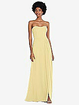 Front View Thumbnail - Pale Yellow Strapless Sweetheart Maxi Dress with Pleated Front Slit 