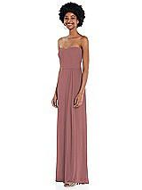 Side View Thumbnail - Rosewood Strapless Sweetheart Maxi Dress with Pleated Front Slit 