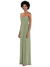 Side View Thumbnail - Sage Strapless Sweetheart Maxi Dress with Pleated Front Slit 