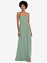 Front View Thumbnail - Seagrass Strapless Sweetheart Maxi Dress with Pleated Front Slit 