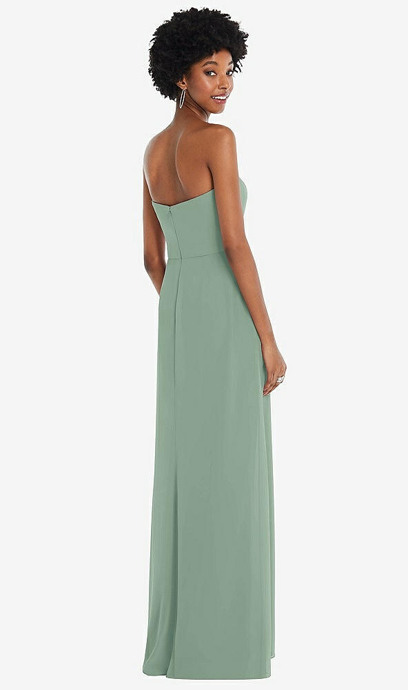 Back View - Seagrass Strapless Sweetheart Maxi Dress with Pleated Front Slit 