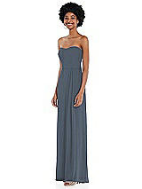 Side View Thumbnail - Silverstone Strapless Sweetheart Maxi Dress with Pleated Front Slit 