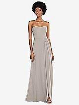 Front View Thumbnail - Taupe Strapless Sweetheart Maxi Dress with Pleated Front Slit 