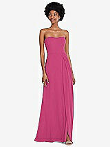 Front View Thumbnail - Tea Rose Strapless Sweetheart Maxi Dress with Pleated Front Slit 