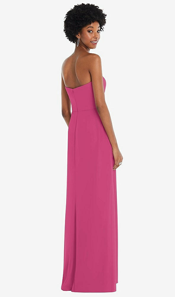 Back View - Tea Rose Strapless Sweetheart Maxi Dress with Pleated Front Slit 