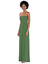 Side View Thumbnail - Vineyard Green Strapless Sweetheart Maxi Dress with Pleated Front Slit 