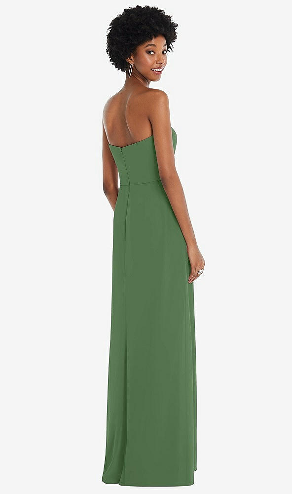 Back View - Vineyard Green Strapless Sweetheart Maxi Dress with Pleated Front Slit 