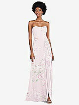 Front View Thumbnail - Watercolor Print Strapless Sweetheart Maxi Dress with Pleated Front Slit 