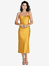 Front View Thumbnail - NYC Yellow Open-Back Convertible Strap Midi Bias Slip Dress
