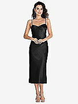 Front View Thumbnail - Black Open-Back Convertible Strap Midi Bias Slip Dress