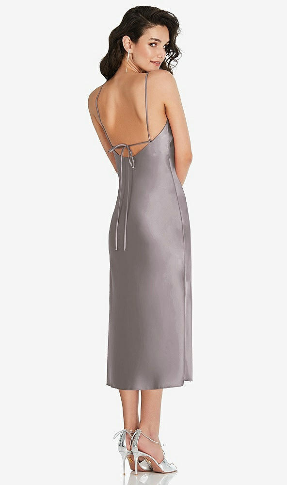 Back View - Cashmere Gray Open-Back Convertible Strap Midi Bias Slip Dress