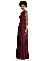 Side View Thumbnail - Cabernet Stand Collar Cutout Tie Back Maxi Dress with Front Slit