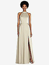 Front View Thumbnail - Champagne Stand Collar Cutout Tie Back Maxi Dress with Front Slit