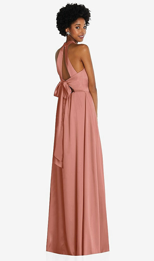 Back View - Desert Rose Stand Collar Cutout Tie Back Maxi Dress with Front Slit