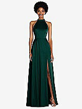 Front View Thumbnail - Evergreen Stand Collar Cutout Tie Back Maxi Dress with Front Slit