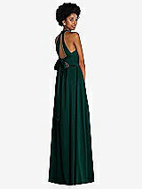 Rear View Thumbnail - Evergreen Stand Collar Cutout Tie Back Maxi Dress with Front Slit