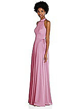Side View Thumbnail - Powder Pink Stand Collar Cutout Tie Back Maxi Dress with Front Slit