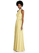 Side View Thumbnail - Pale Yellow Stand Collar Cutout Tie Back Maxi Dress with Front Slit