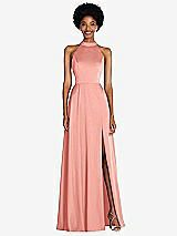 Front View Thumbnail - Rose - PANTONE Rose Quartz Stand Collar Cutout Tie Back Maxi Dress with Front Slit