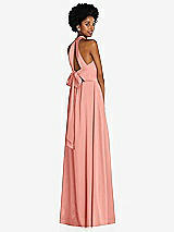 Rear View Thumbnail - Rose - PANTONE Rose Quartz Stand Collar Cutout Tie Back Maxi Dress with Front Slit