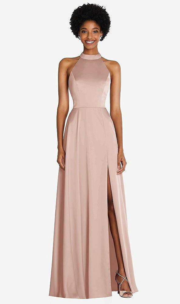 Front View - Toasted Sugar Stand Collar Cutout Tie Back Maxi Dress with Front Slit