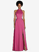 Front View Thumbnail - Tea Rose Stand Collar Cutout Tie Back Maxi Dress with Front Slit