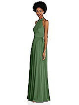 Side View Thumbnail - Vineyard Green Stand Collar Cutout Tie Back Maxi Dress with Front Slit
