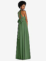 Rear View Thumbnail - Vineyard Green Stand Collar Cutout Tie Back Maxi Dress with Front Slit