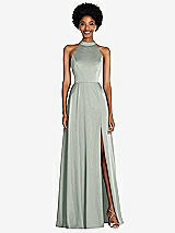 Front View Thumbnail - Willow Green Stand Collar Cutout Tie Back Maxi Dress with Front Slit