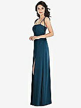Side View Thumbnail - Atlantic Blue Skinny Tie-Shoulder Satin Maxi Dress with Front Slit
