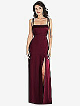 Front View Thumbnail - Cabernet Skinny Tie-Shoulder Satin Maxi Dress with Front Slit