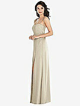 Side View Thumbnail - Champagne Skinny Tie-Shoulder Satin Maxi Dress with Front Slit
