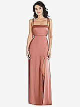 Front View Thumbnail - Desert Rose Skinny Tie-Shoulder Satin Maxi Dress with Front Slit