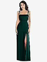 Front View Thumbnail - Evergreen Skinny Tie-Shoulder Satin Maxi Dress with Front Slit