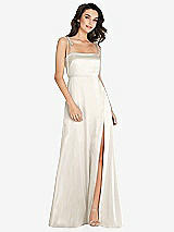 Alt View 1 Thumbnail - Ivory Skinny Tie-Shoulder Satin Maxi Dress with Front Slit