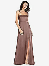 Alt View 1 Thumbnail - Sienna Skinny Tie-Shoulder Satin Maxi Dress with Front Slit