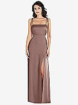 Front View Thumbnail - Sienna Skinny Tie-Shoulder Satin Maxi Dress with Front Slit